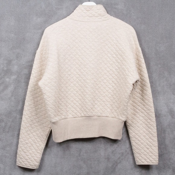 BANANA REPUBLIC Quilted Quarter Zip Sweatshirt Beige Oatmeal Heather Sz S - Picture 5 of 6